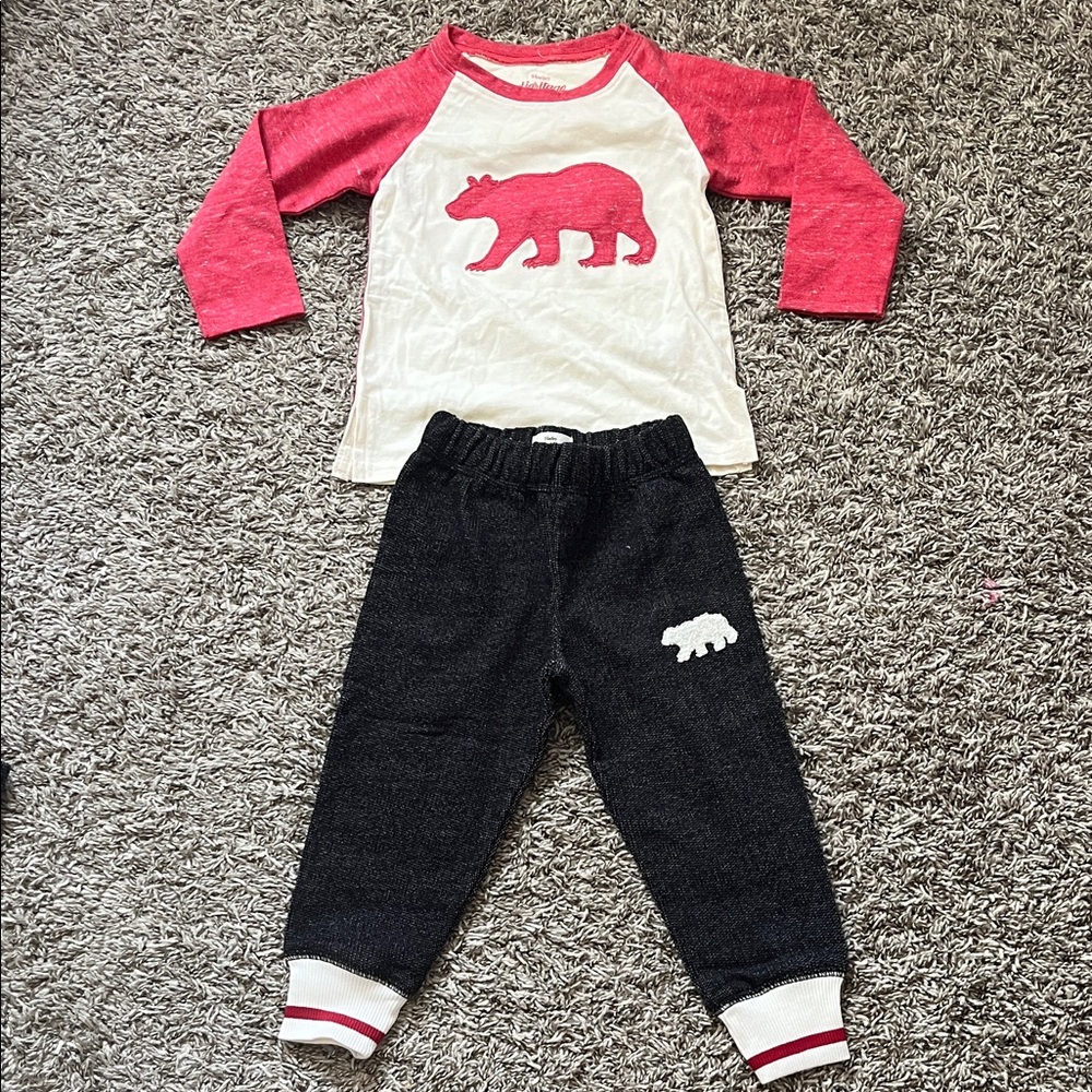 Hatley Christmas Red and White Bear Graphic Sweater Pants Boys 2T